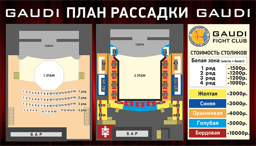 Схема зала для Gaudi Fight Club: ММА Схема зала для Gaudi Fight Club: ММА
