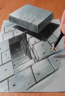 Постер Иллюзия, 3D рисунок, графитный карандаш, фломастеры. Мастер-класс в Оренбурге
